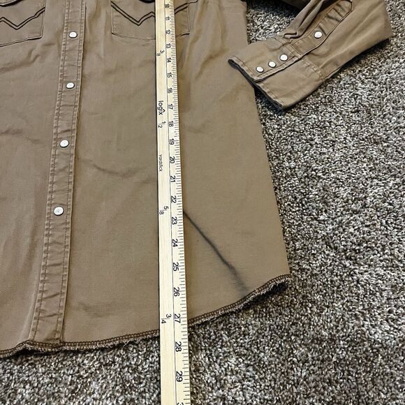 Wrangler Shirt Womens Medium Brown Western Pearl Snap Rodeo Long Sleeve Khaki - Picture 10 of 12